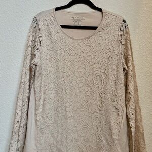 NWT Chico's Lenora Lace Top Sandpearl Size 1 M / 8 Long Sleeve Knit
